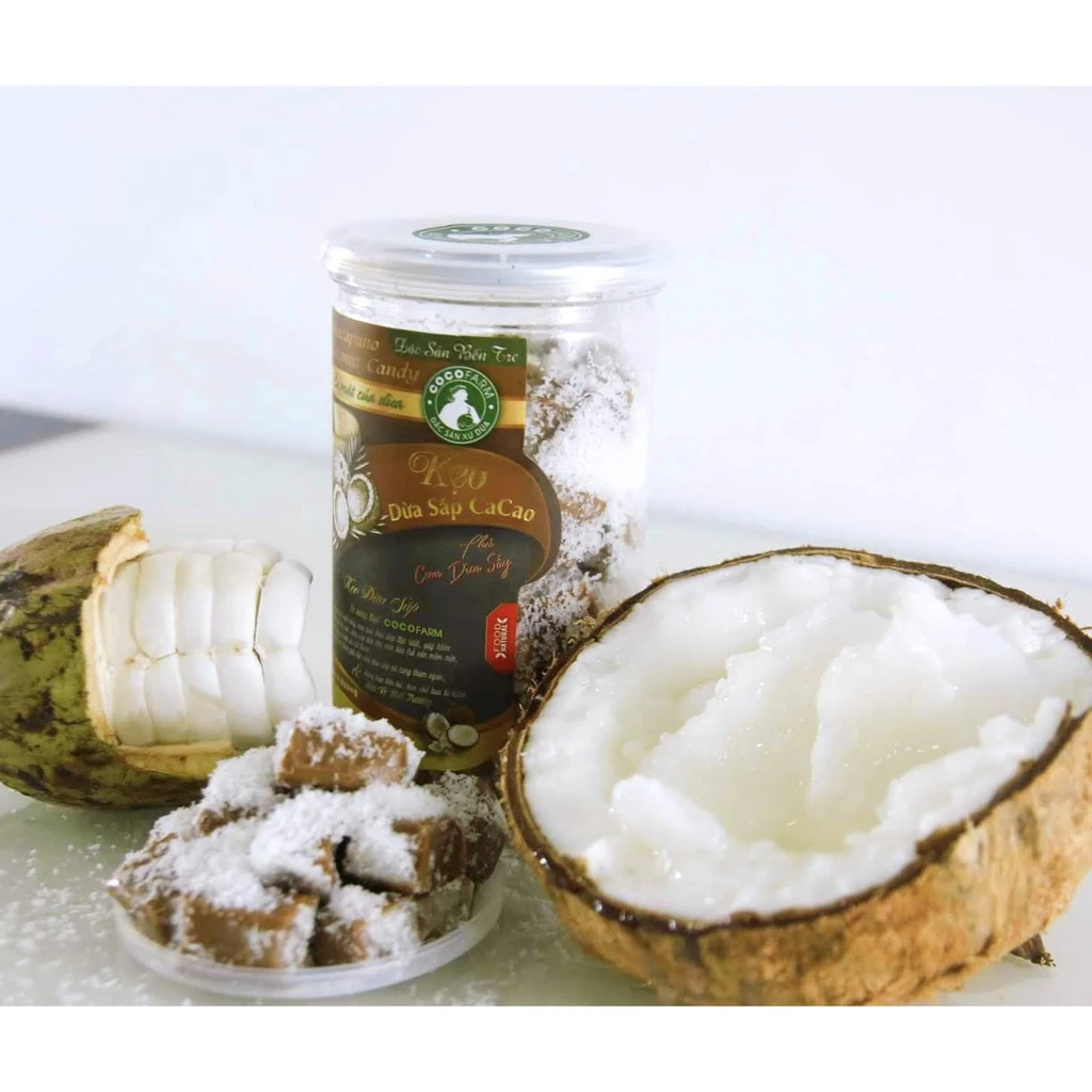 Kẹo Dừa Sáp phủ cơm dừa sấy vị Cacao 400g cocofarm
