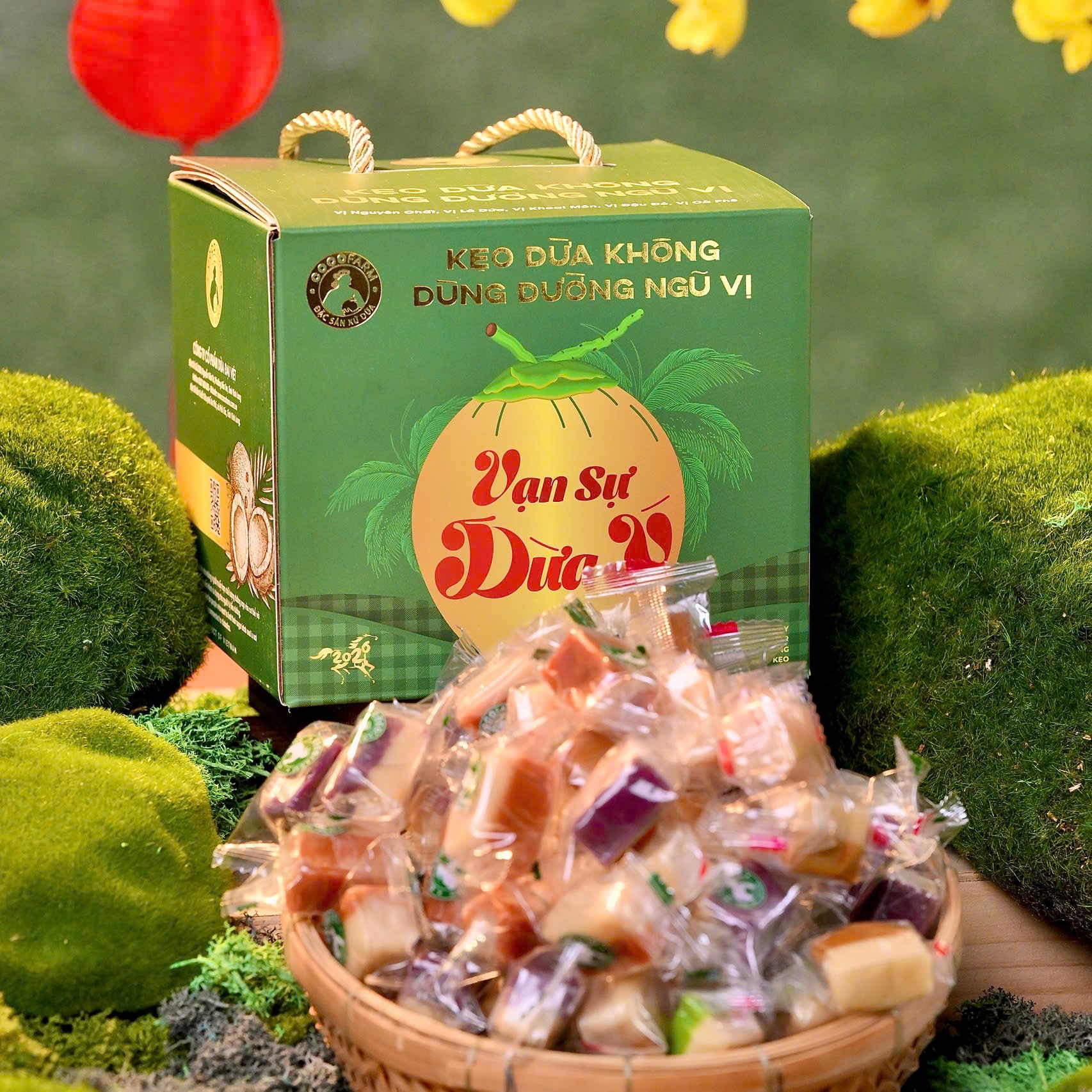 Hộp Kẹo Dừa Không Đường ngũ vị Hộp 1Kg