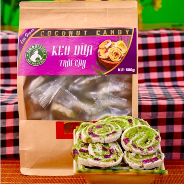 Kẹo dừa trái cây sấy cuộn bánh tráng Cocofarm bịch 500g