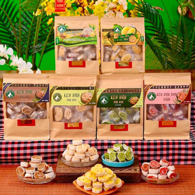 Kẹo Dừa Dứa non cuộn bánh tráng Cocofarm bịch 500g
